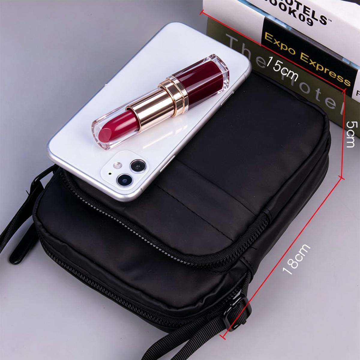 CELI KOEL Unisex Compact Urban Crossbody Bag 18×15×5cm Water Resistant Small Bag Black For Phone Keys Cards