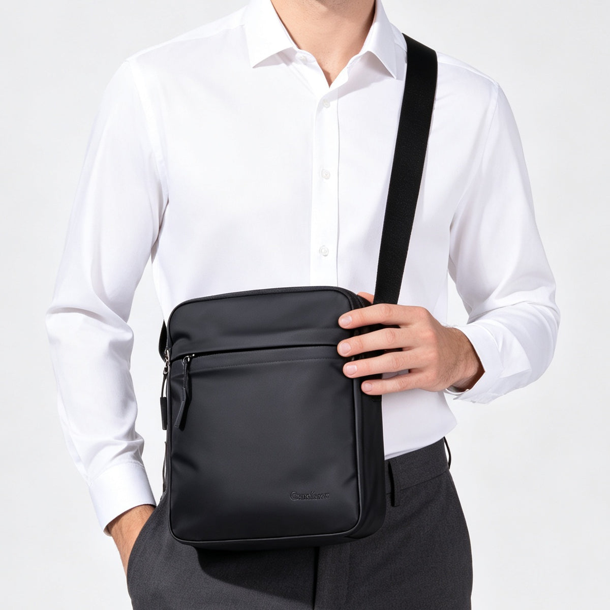 COVD KOUZZ Men's Urban Crossbody Bag 21x24x6cm Water Resistant Bag Black