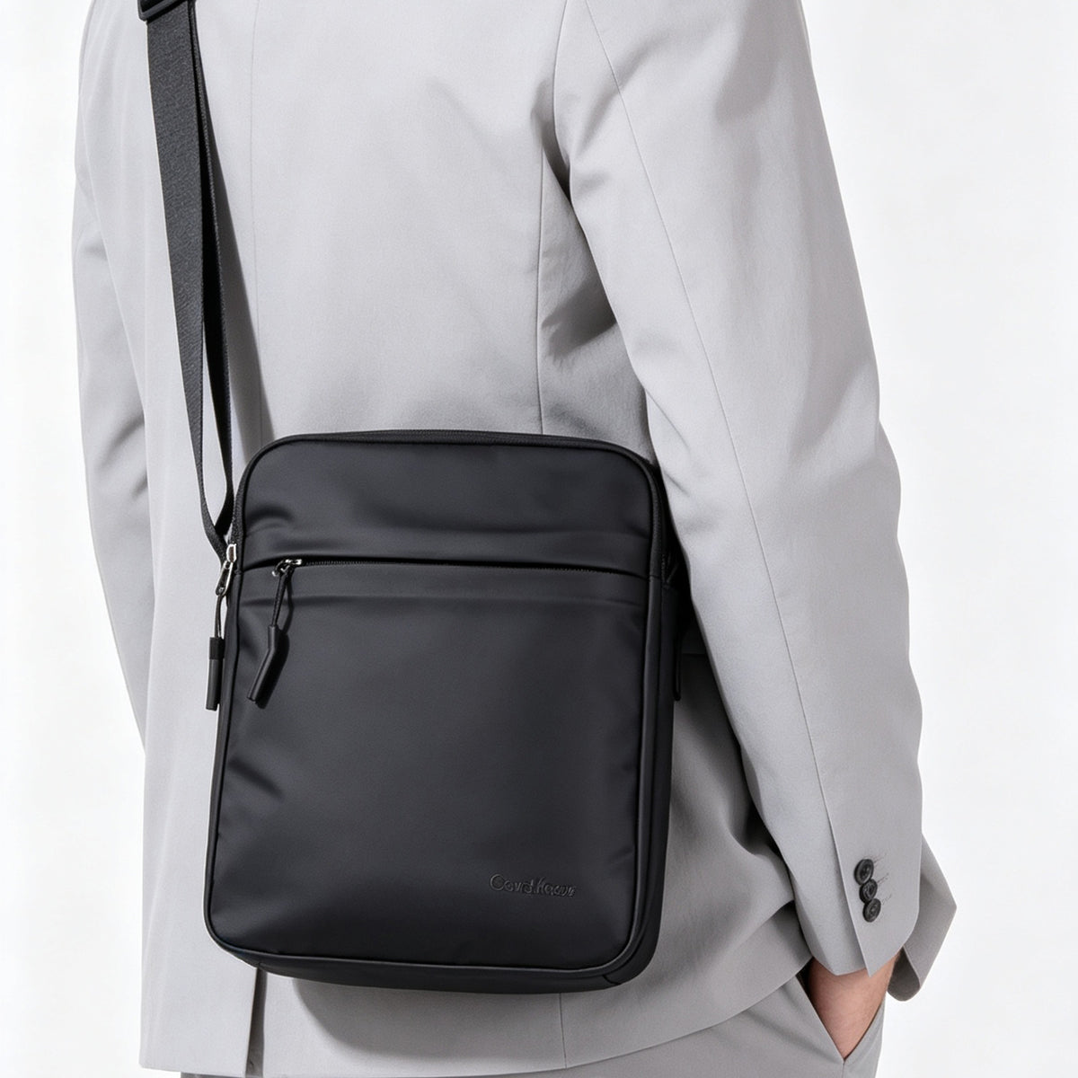 COVD KOUZZ Men's Urban Crossbody Bag 21x24x6cm Water Resistant Bag Black