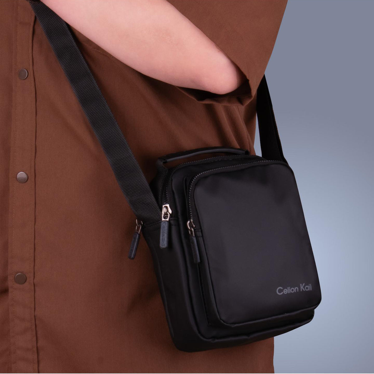 CELION KAIL Men's Urban Crossbody Small Bag Compact 13×19×5cm Bag Black For Phone Keys Cards