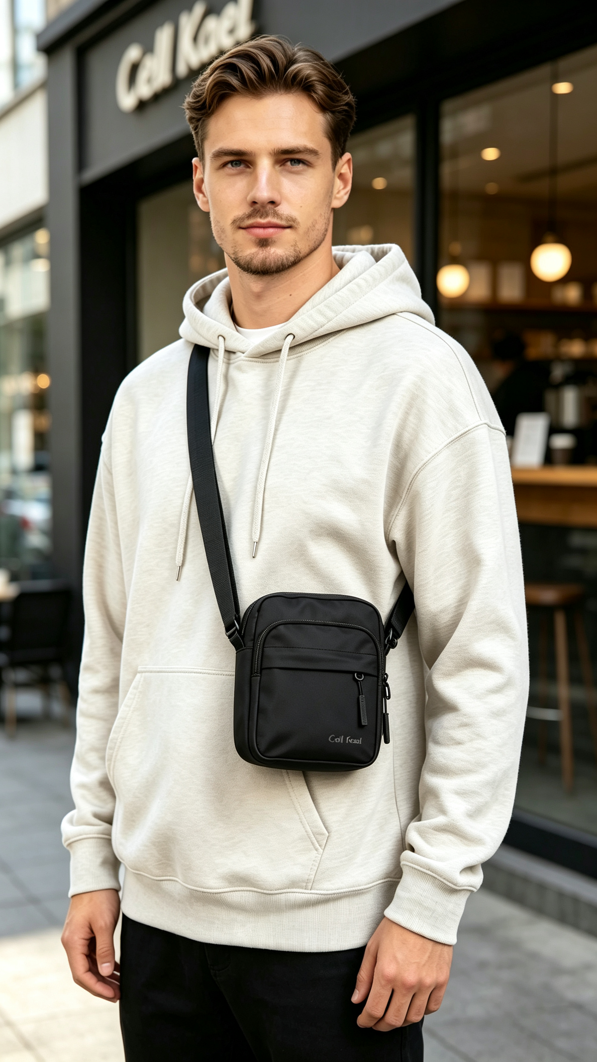 Urban Crossbody Small Bag Compact 18×15×5cm Water Resistant Bag Black